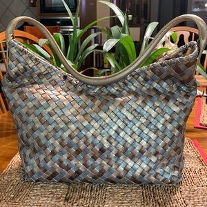 FOSSIL METALLIC WOVEN SHOULDER BAG PURSE HANDBAG EUC